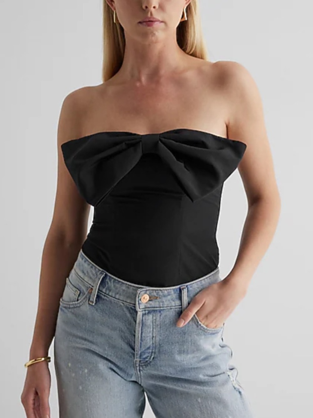 Express Strapless Bow Corset Tube Top - Black Size 6